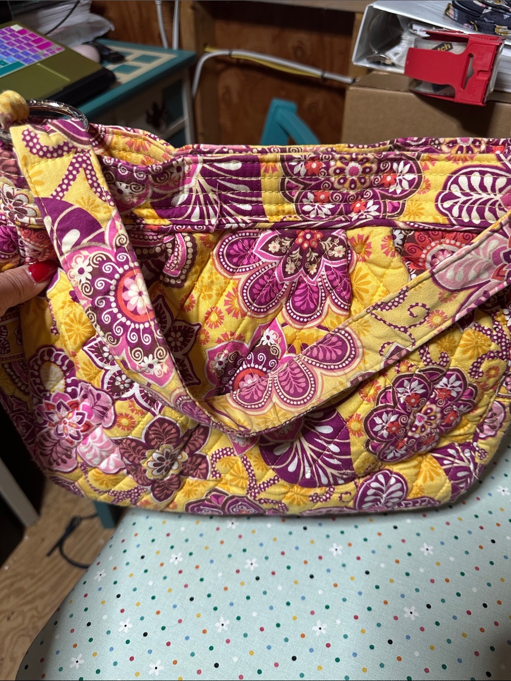 Quilted Floral Tote Bag in Yellow and Purple